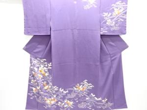 縮緬地菊に松竹梅模様刺繍一ツ紋訪問着